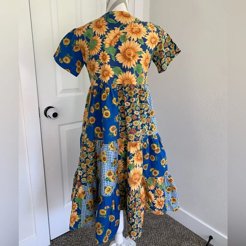 Patchwork sunflower midi dress size Small - Picture 3 of 5